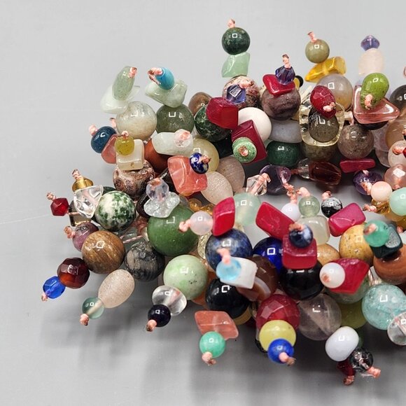 Multicolor Gemstone Bracelet Cluster Chunky Beaded Color Burst Stretchy - Picture 2 of 11